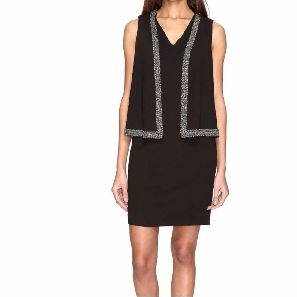 NWT Adrianna Papell Women's Black Crepe Cold Shoulder Cape Sheath Dress Size 22W